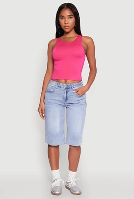 Womens WAX Raw Hem Jorts, Blue, Size S