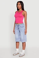 Womens WAX Raw Hem Jorts, Blue, Size S
