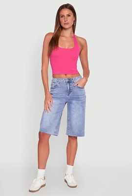 Womens WAX Raw Hem Jorts, Blue,