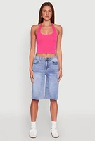 Womens WAX Raw Hem Jorts, Blue,