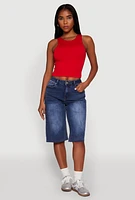 Womens WAX Raw Hem Jorts, Blue,
