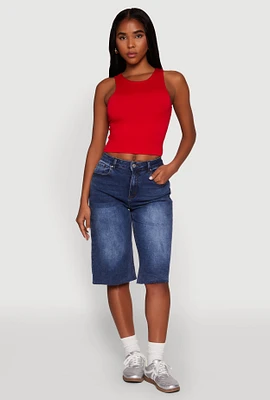 Womens WAX Raw Hem Jorts, Blue, Size S