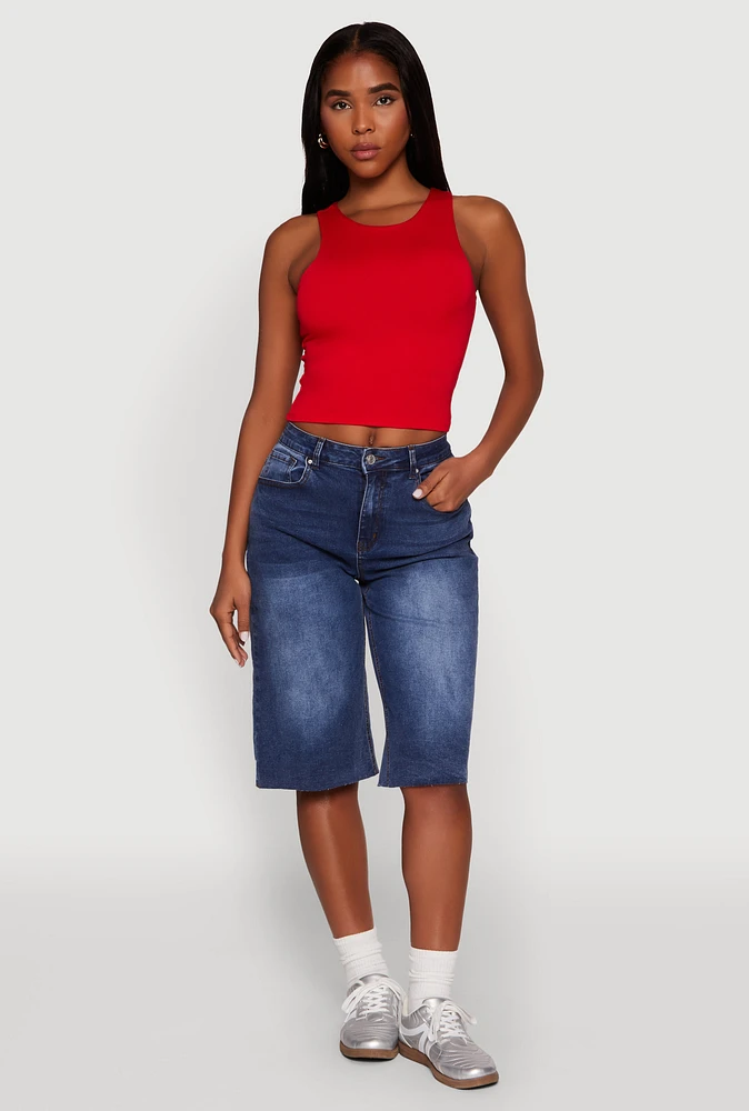 Womens WAX Raw Hem Jorts, Blue, Size M