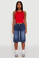 Womens WAX Raw Hem Jorts, Blue, Size M