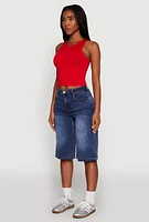 Womens WAX Raw Hem Jorts, Blue,