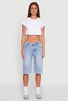Womens WAX Distressed Raw Hem Jorts, Blue, Size M