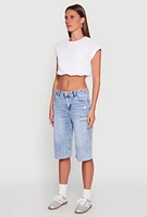 Womens WAX Distressed Raw Hem Jorts, Blue, Size M