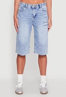 Womens WAX Distressed Raw Hem Jorts, Blue, Size M