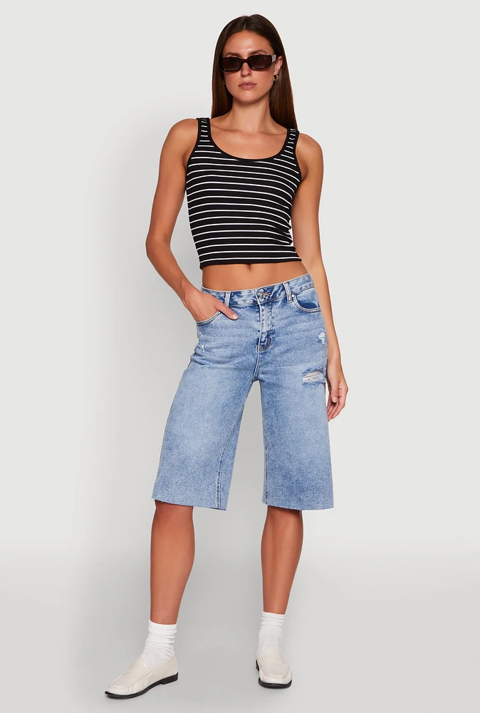Womens WAX Distressed Raw Hem Jorts, Blue, Size S