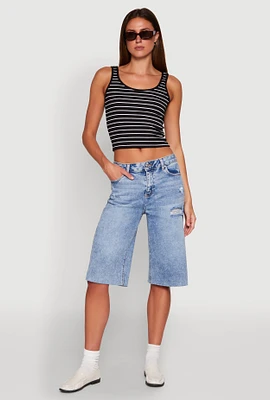 Womens WAX Distressed Raw Hem Jorts, Blue, Size S