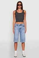 Womens WAX Distressed Raw Hem Jorts, Blue, Size S
