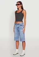 Womens WAX Distressed Raw Hem Jorts, Blue, Size S