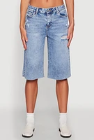 Womens WAX Distressed Raw Hem Jorts, Blue, Size S