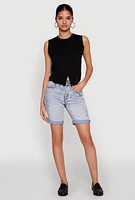 Womens WAX Fixed Cuff Denim Bermuda Shorts, Blue, Size M