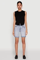 Womens WAX Fixed Cuff Denim Bermuda Shorts, Blue, Size S