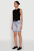 Womens WAX Fixed Cuff Denim Bermuda Shorts, Blue, Size S