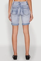 Womens WAX Fixed Cuff Denim Bermuda Shorts, Blue, Size S