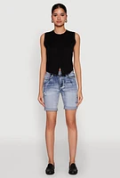 Womens WAX Fixed Cuff Denim Bermuda Shorts, Blue,