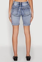 Womens WAX Fixed Cuff Denim Bermuda Shorts, Blue,