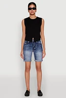 Womens WAX Fixed Cuff Denim Bermuda Shorts, Blue, Size L