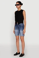 Womens WAX Fixed Cuff Denim Bermuda Shorts, Blue, Size L