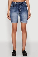 Womens WAX Fixed Cuff Denim Bermuda Shorts, Blue, Size L