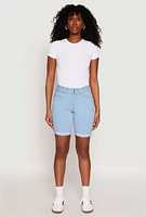 Womens WAX Fixed Cuff Bermuda Denim Shorts, Blue,