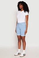 Womens WAX Fixed Cuff Bermuda Denim Shorts, Blue,