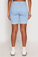 Womens WAX Fixed Cuff Bermuda Denim Shorts, Blue,