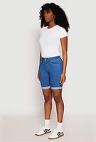 Womens WAX Fixed Cuff Bermuda Denim Shorts, Blue, Size L
