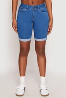 Womens WAX Fixed Cuff Bermuda Denim Shorts, Blue, Size L