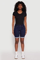 Womens WAX Fixed Cuff Bermuda Denim Shorts, Blue,