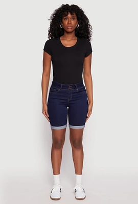 Womens WAX Fixed Cuff Bermuda Denim Shorts,