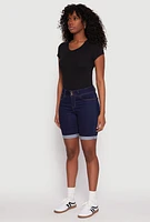 Womens WAX Fixed Cuff Bermuda Denim Shorts, Blue,