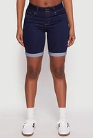 Womens WAX Fixed Cuff Bermuda Denim Shorts, Blue,