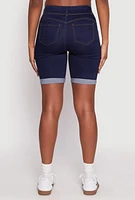 Womens WAX Fixed Cuff Bermuda Denim Shorts, Blue,