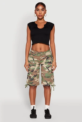 Womens Almost Famous Denim Camo Cargo Shorts, Green,