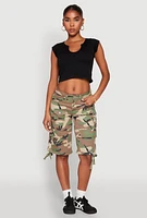 Womens Almost Famous Denim Camo Cargo Shorts, Green,