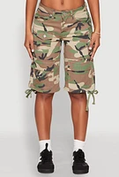 Womens Almost Famous Denim Camo Cargo Shorts, Green,
