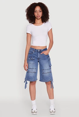 Womens Madden Girl Denim Bermuda Shorts with Cargo Pockets, Blue,