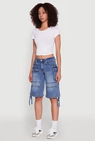 Womens Madden Girl Denim Bermuda Shorts with Cargo Pockets, Blue,