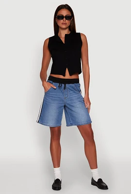 Womens Almost Famous Varsity Stripe Side Waistband Jorts, Blue, Size M