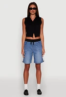 Womens Almost Famous Varsity Stripe Side Waistband Jorts, Blue,