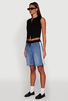 Womens Almost Famous Varsity Stripe Side Waistband Jorts, Blue,