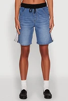 Womens Almost Famous Varsity Stripe Side Waistband Jorts, Blue,