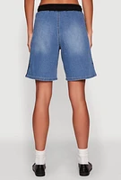 Womens Almost Famous Varsity Stripe Side Waistband Jorts, Blue,