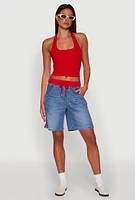 Womens Almost Famous Varsity Stripe Side Waistband Jorts, Blue, Size XL