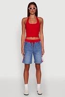 Womens Almost Famous Varsity Stripe Side Waistband Jorts, Blue, Size XL