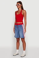 Womens Almost Famous Varsity Stripe Side Waistband Jorts, Blue, Size XL