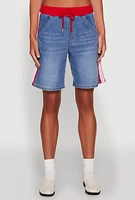 Womens Almost Famous Varsity Stripe Side Waistband Jorts, Blue, Size XL